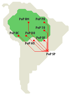 As informações processadas nos diversos escritórios do projeto são encaminhadas até o PoP da RNP mais próximo e, a partir dele, segue pela rede até São Paulo